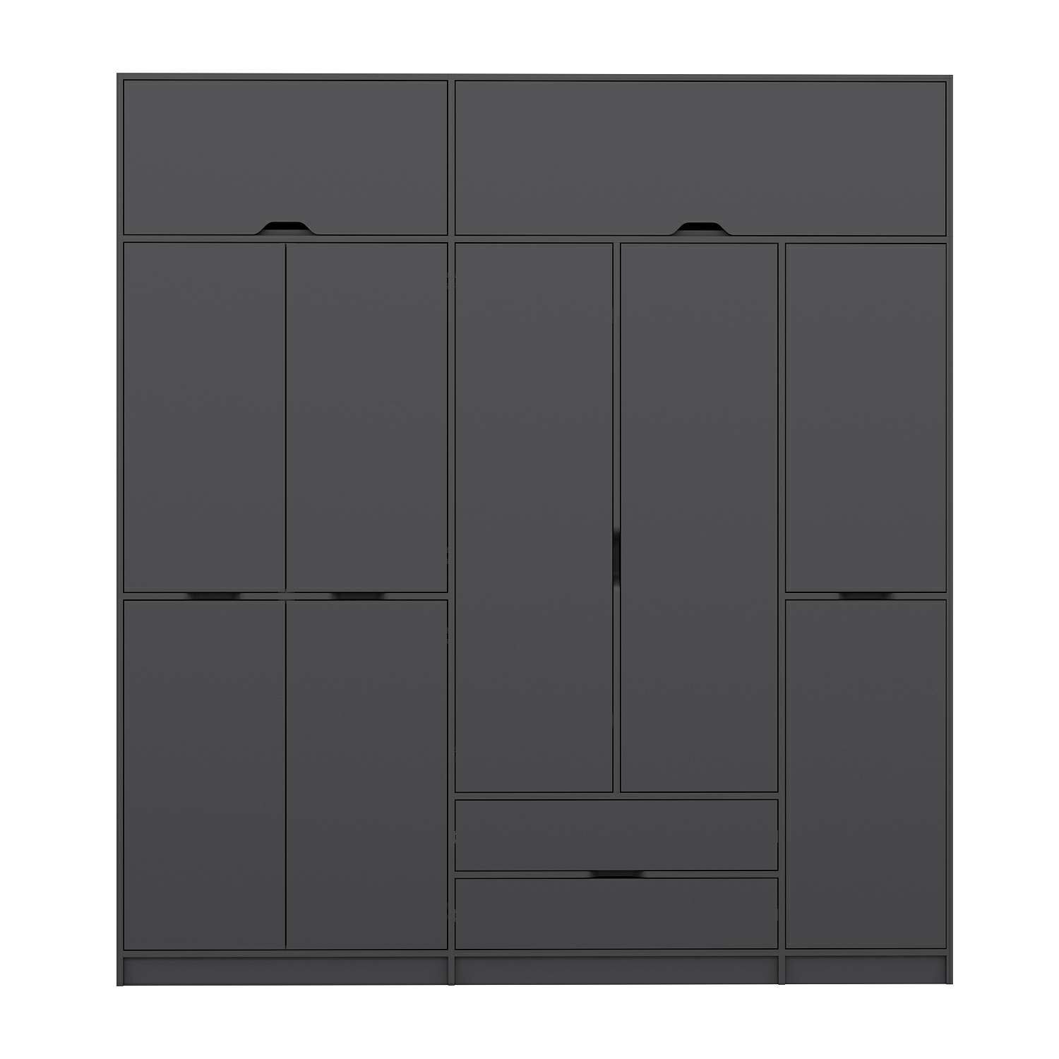Elina 5 Kapaklı Dolap + Yüklük - Antrasit/Antrasit