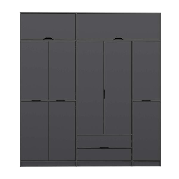 Elina 5 Kapaklı Dolap + Yüklük - Antrasit/Antrasit