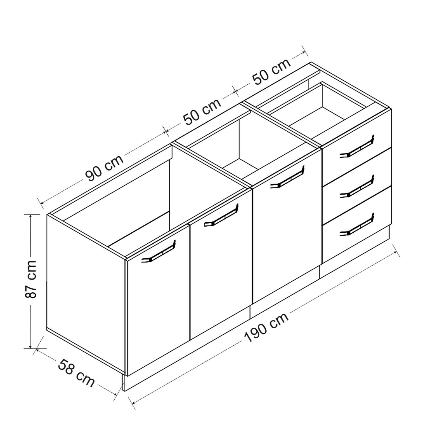Minar 190 Cm Mutfak Dolabı Beyaz Dore 190-D1-Alt Modül