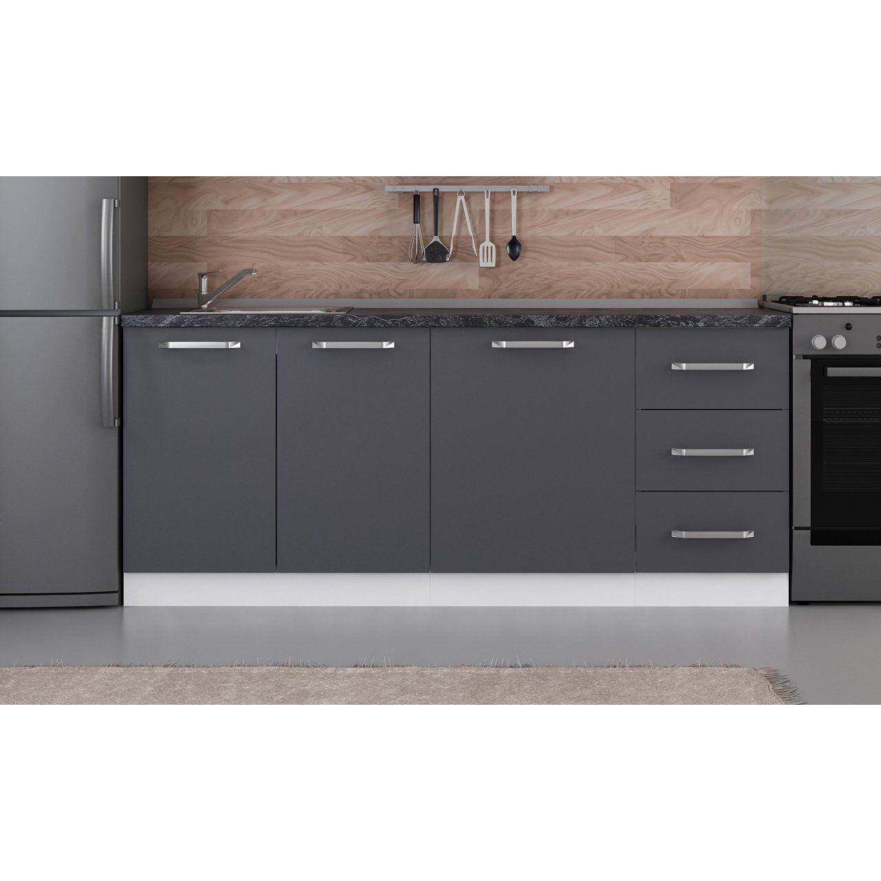 Minar 195 Cm Mutfak Dolabı Beyaz Antrasit 195-A1-Alt Modül