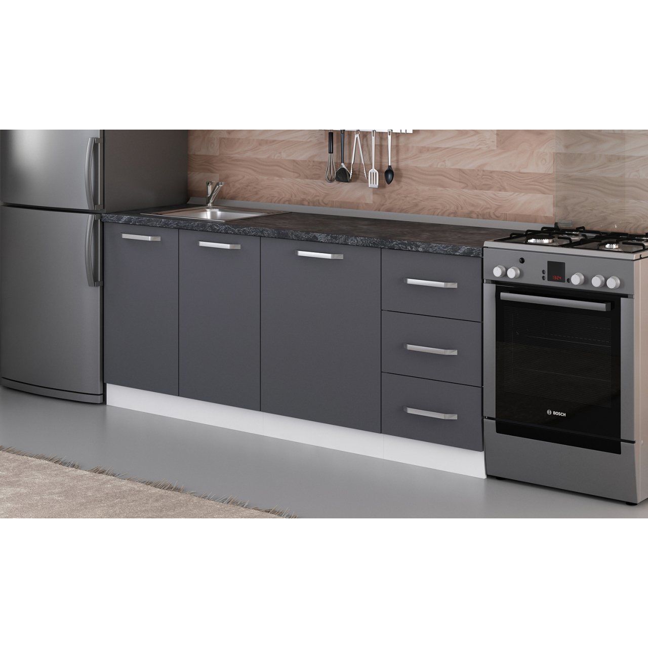 Minar 195 Cm Mutfak Dolabı Beyaz Antrasit 195-A1-Alt Modül