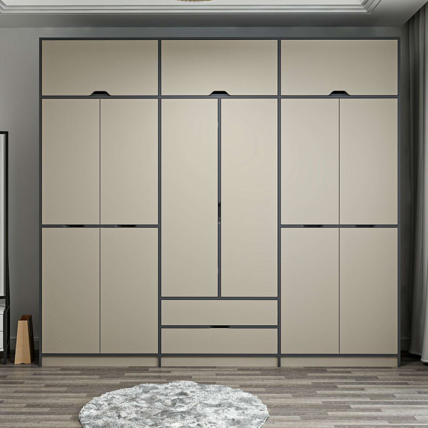 Elina 6 Kapaklı Dolap + Yüklük - Antrasit/Kumtaşı