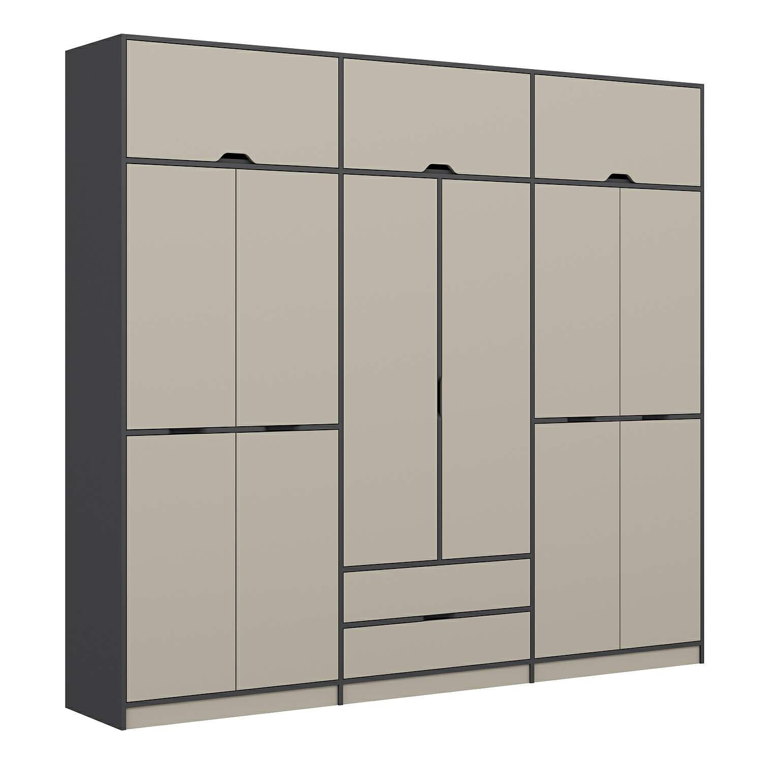 Elina 6 Kapaklı Dolap + Yüklük - Antrasit/Kumtaşı