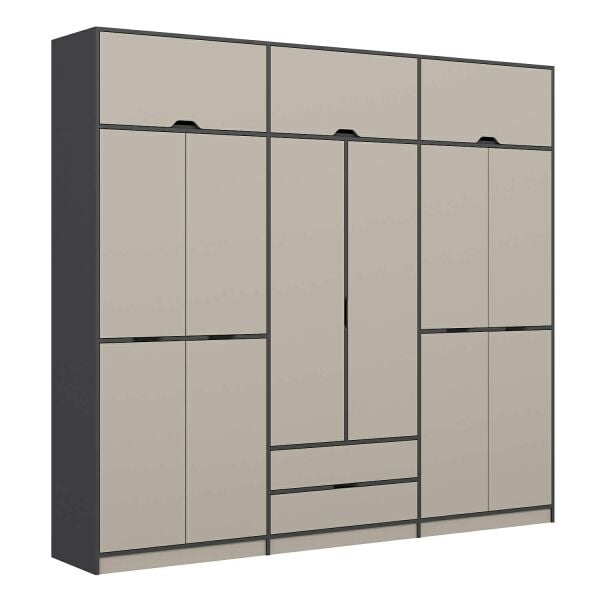 Elina 6 Kapaklı Dolap + Yüklük - Antrasit/Kumtaşı