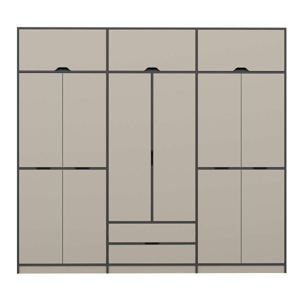 Elina 6 Kapaklı Dolap + Yüklük - Antrasit/Kumtaşı