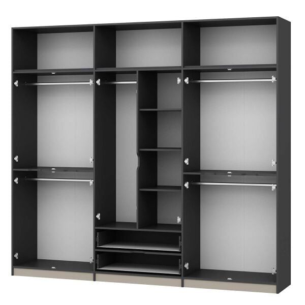 Elina 6 Kapaklı Dolap + Yüklük - Antrasit/Kumtaşı