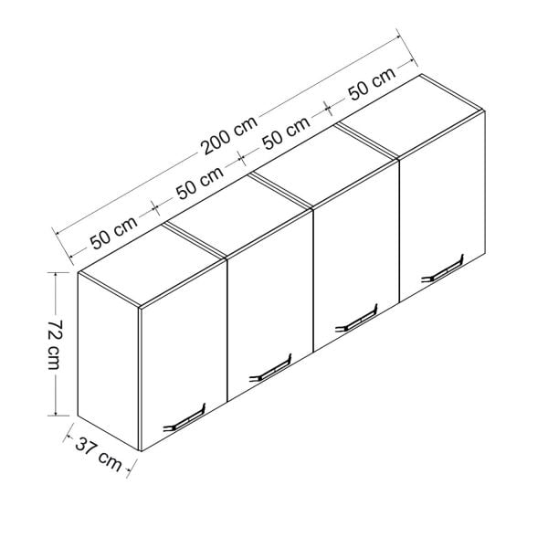 Minar 200 Cm Mutfak Dolabı Beyaz 200-B2-Üst Modül