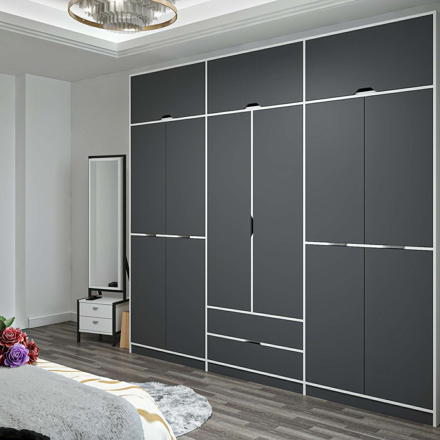 Elina 6 Kapaklı Dolap + Yüklük - Beyaz/Antrasit