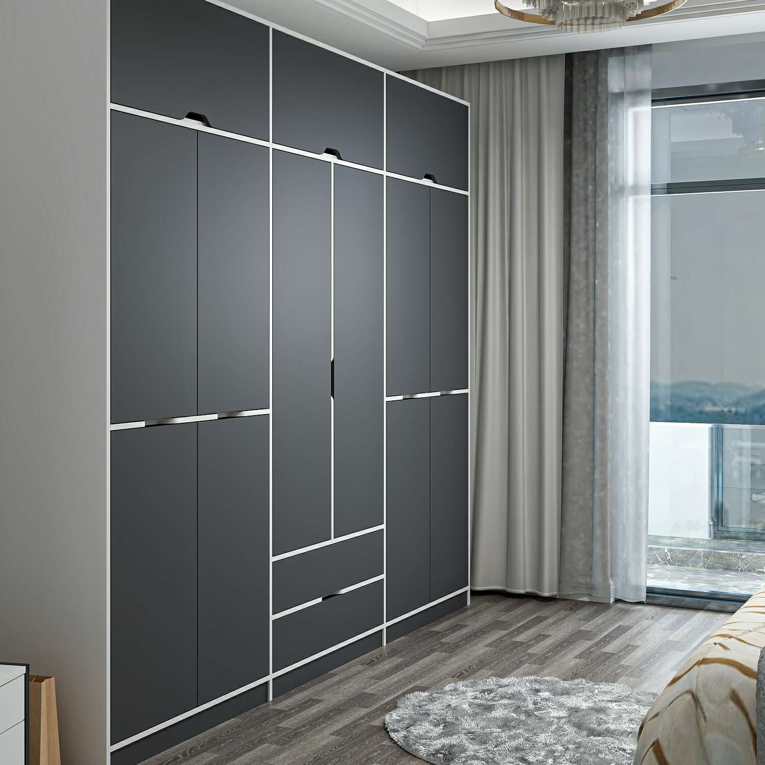 Elina 6 Kapaklı Dolap + Yüklük - Beyaz/Antrasit