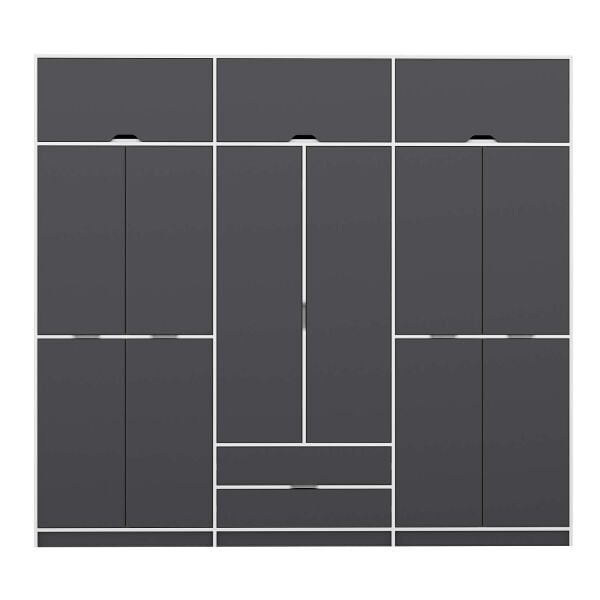 Elina 6 Kapaklı Dolap + Yüklük - Beyaz/Antrasit