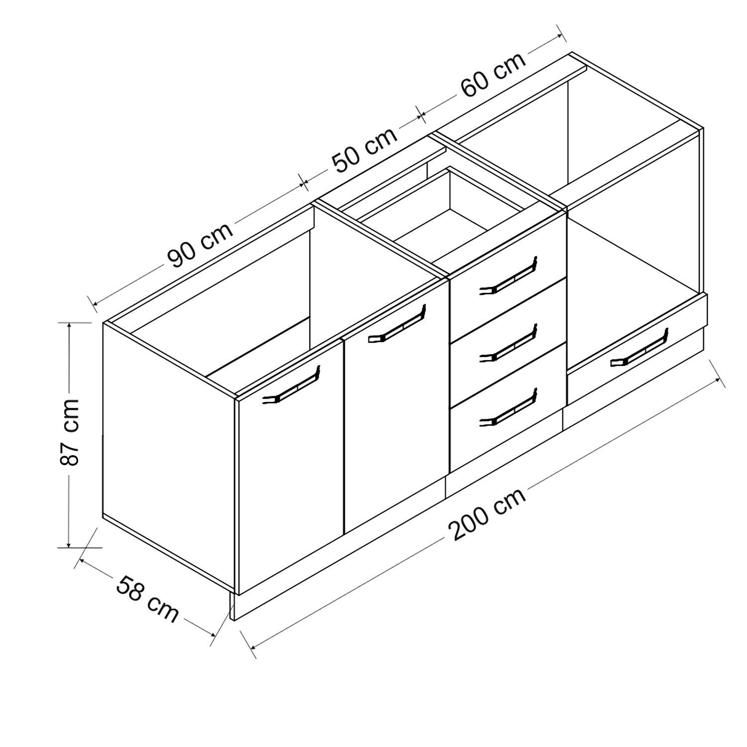 Minar 200 Cm Mutfak Dolabı Beyaz 200-B3-Alt Modül