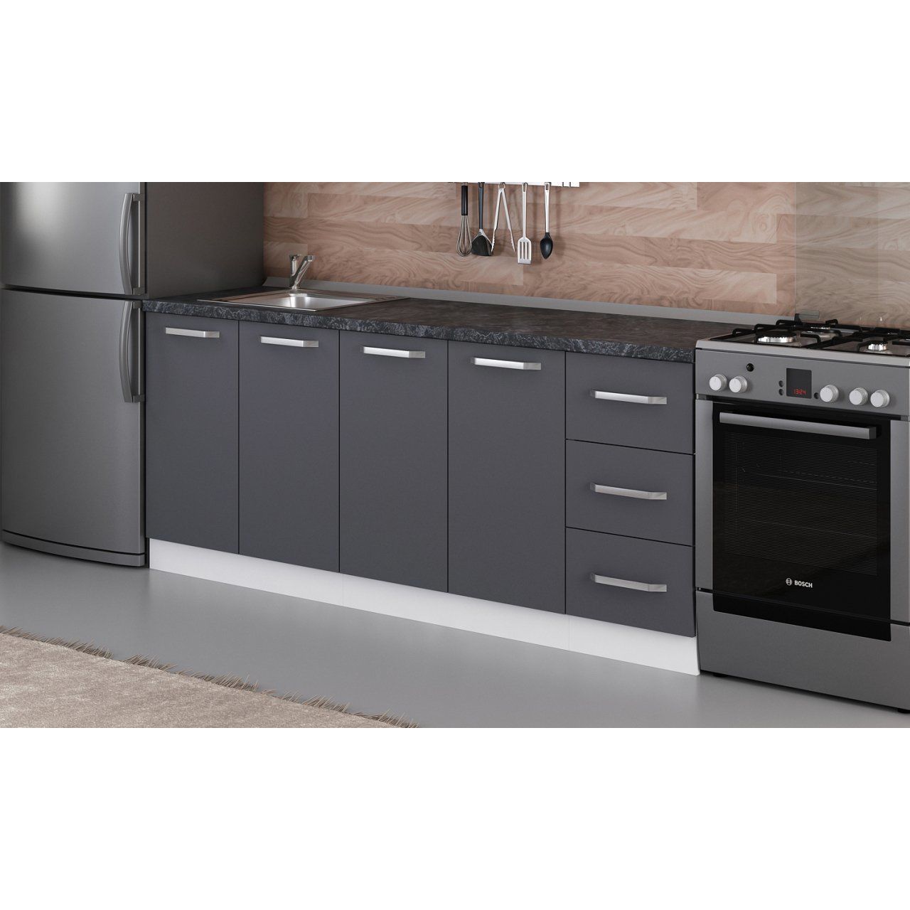 Minar 200 Cm Mutfak Dolabı Beyaz Antrasit 200-A1-Alt Modül