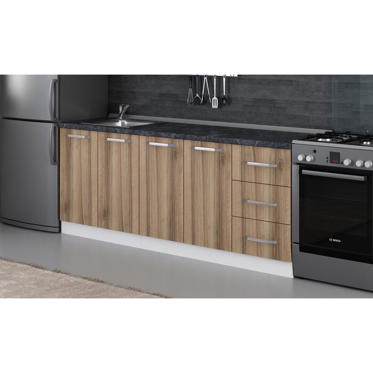 Minar 205 Cm Mutfak Dolabı Beyaz Dore 205-D1-Alt Modül