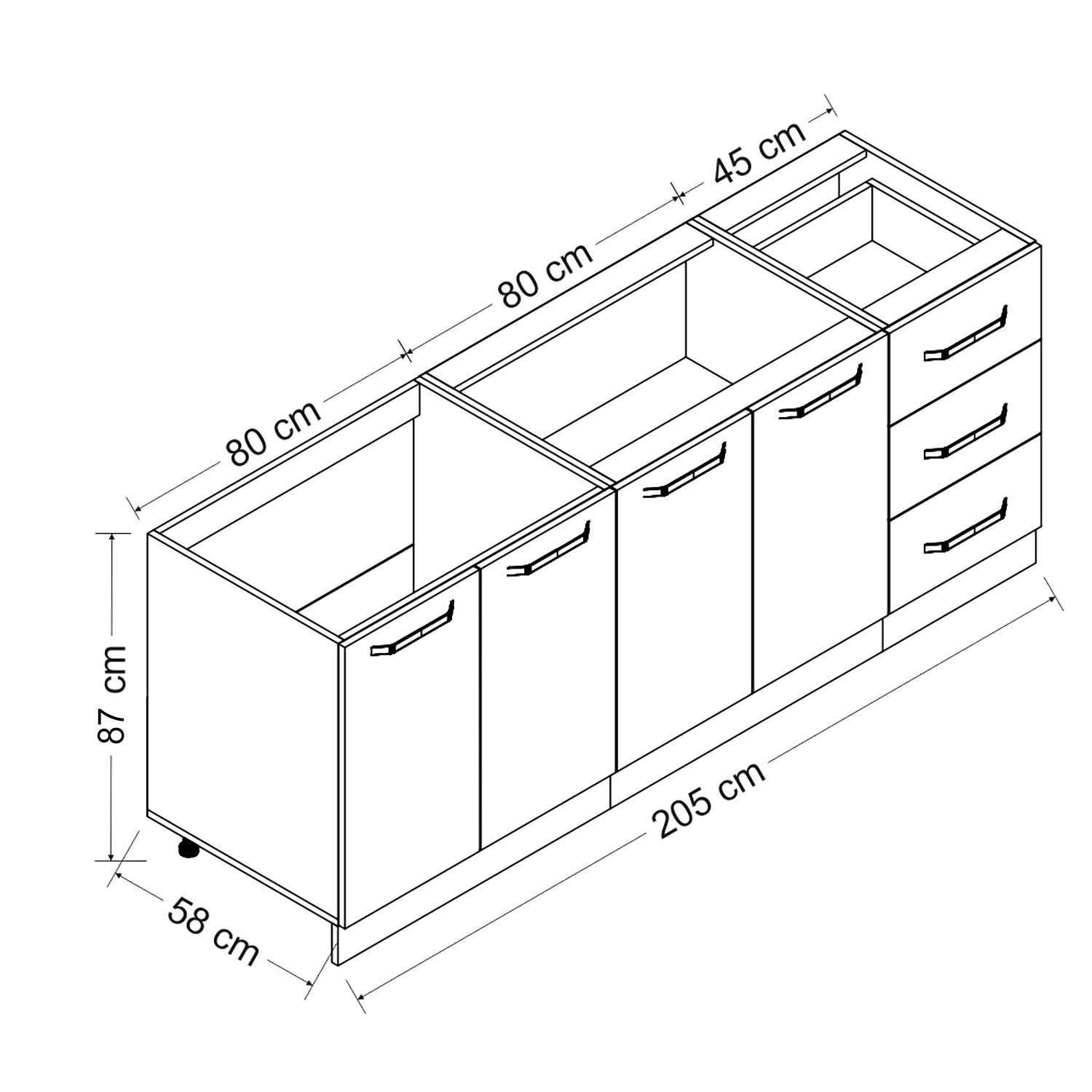 Minar 205 Cm Mutfak Dolabı Beyaz Dore 205-D1-Alt Modül