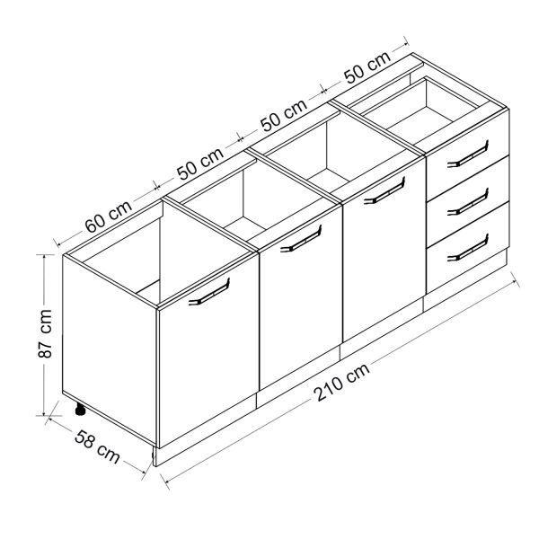 Minar 210 Cm Mutfak Dolabı Beyaz Dore 210-D1-Alt Modül