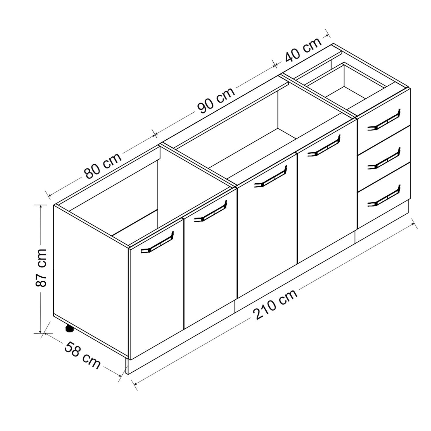 Minar 210 Cm Mutfak Dolabı Beyaz Dore 210-D2-Alt Modül