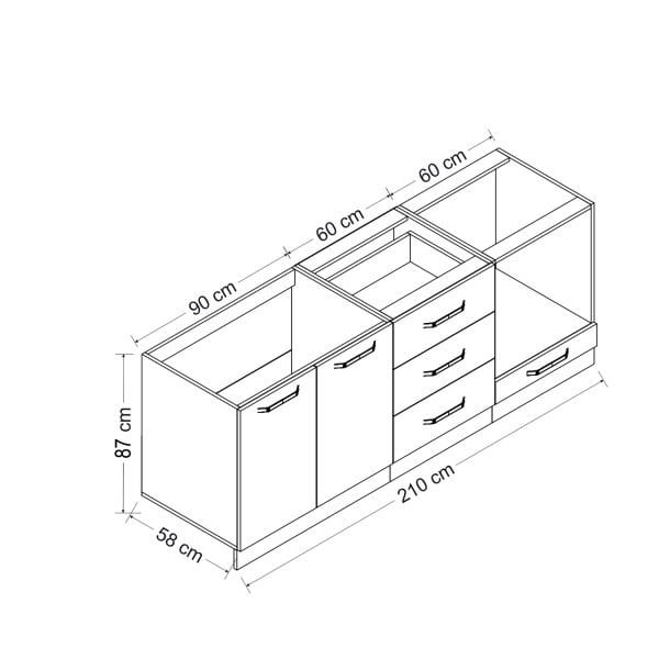 Minar 210 Cm Mutfak Dolabı Beyaz Dore 210-D3-Alt Modül
