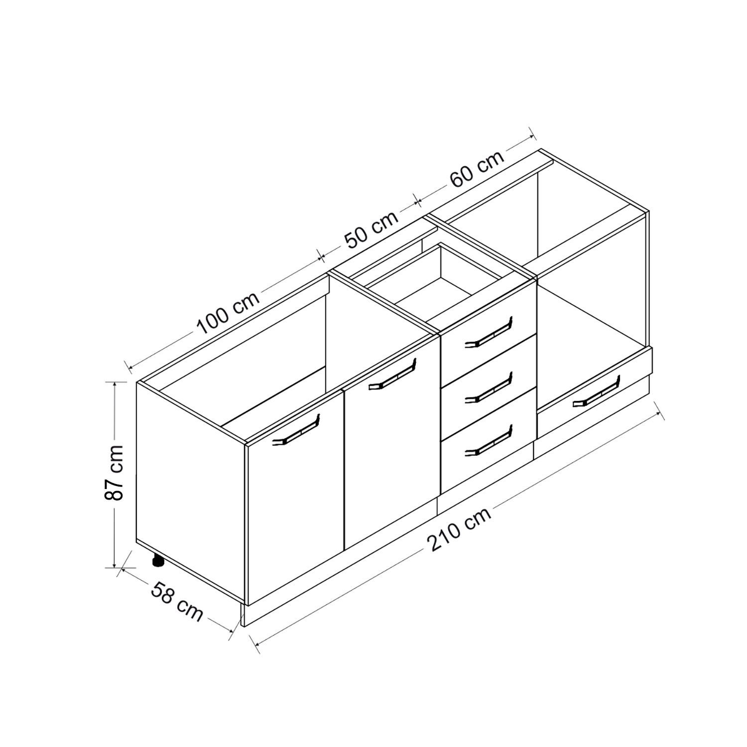 Minar 210 Cm Mutfak Dolabı Beyaz Dore 210-D6-Alt Modül