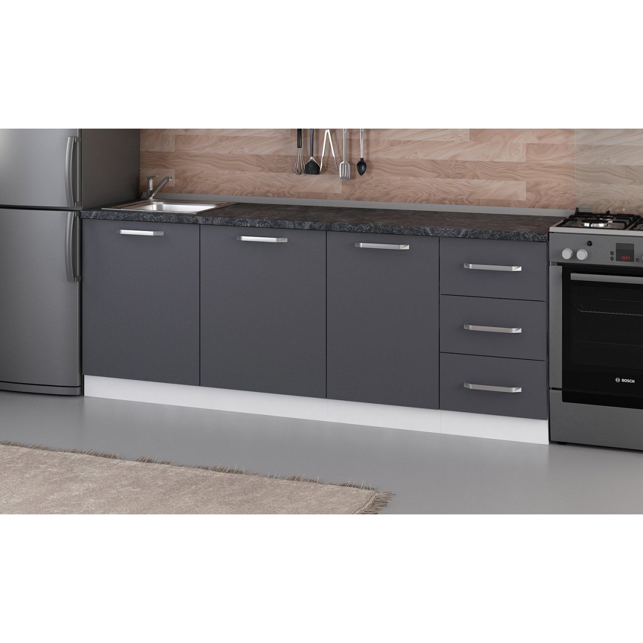 Minar 215 Cm Mutfak Dolabı Beyaz Antrasit 215-A2-Alt Modül