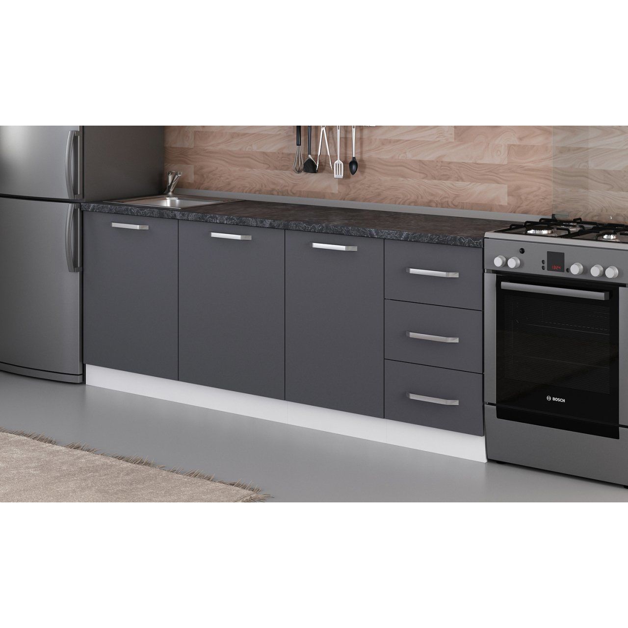 Minar 215 Cm Mutfak Dolabı Beyaz Antrasit 215-A2-Alt Modül