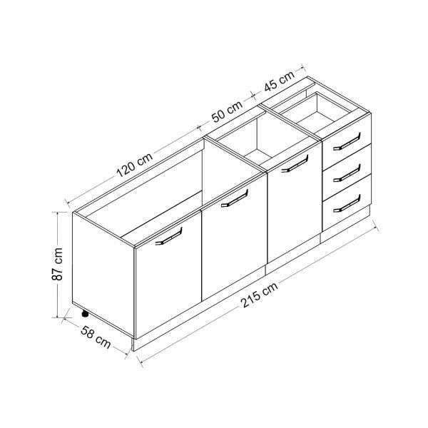 Minar 215 Cm Mutfak Dolabı Beyaz Antrasit 215-A2-Alt Modül