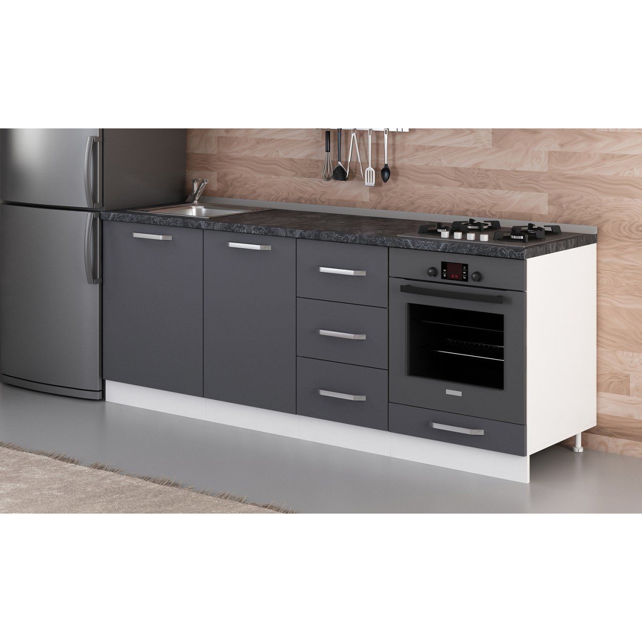 Minar 215 Cm Mutfak Dolabı Beyaz Antrasit 215-A3-Alt Modül