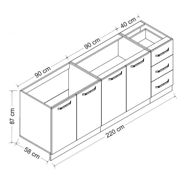 Minar 220 Cm Mutfak Dolabı Beyaz 220-B3-Alt Modül