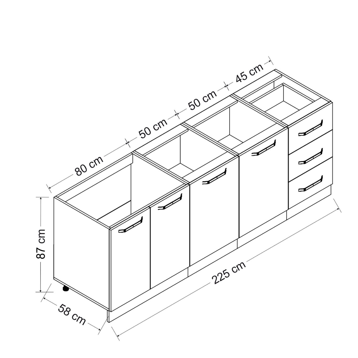 Minar 225 Cm Mutfak Dolabı Beyaz Dore 225-D1-Alt Modül