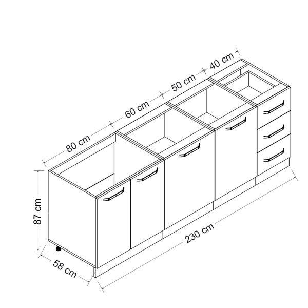 Minar 230 Cm Mutfak Dolabı Beyaz 230-B1-Alt Modül