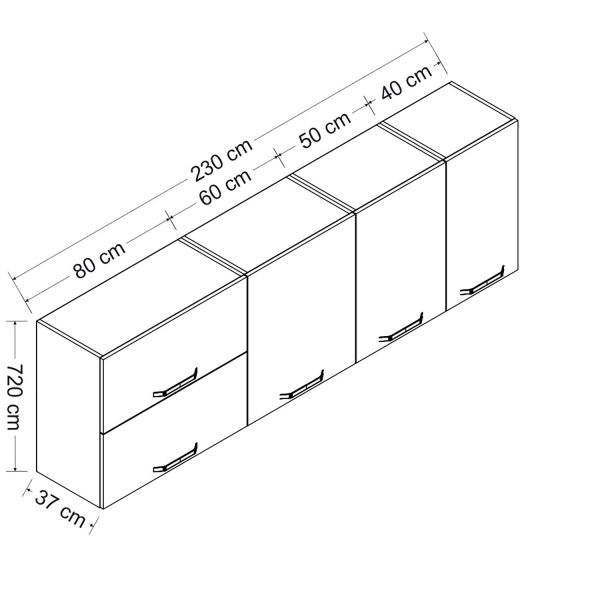 Minar 230 Cm Mutfak Dolabı Beyaz 230-B2-Üst Modül