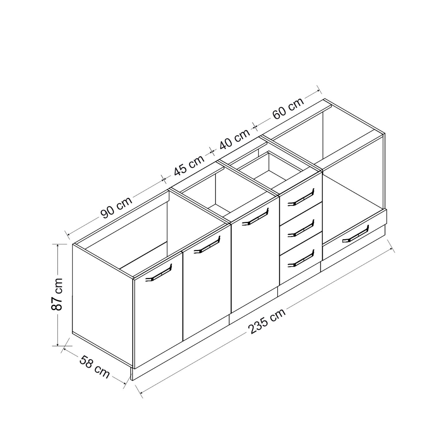 Minar 235 Cm Mutfak Dolabı Beyaz 235-B3-Alt Modül