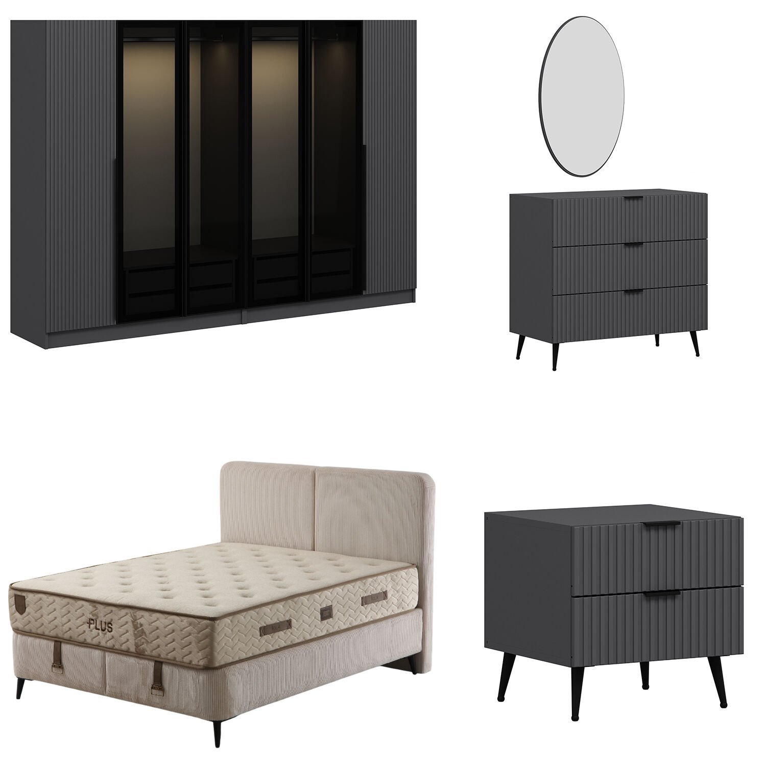Plus Yatak Odası Takımı - Antrasit