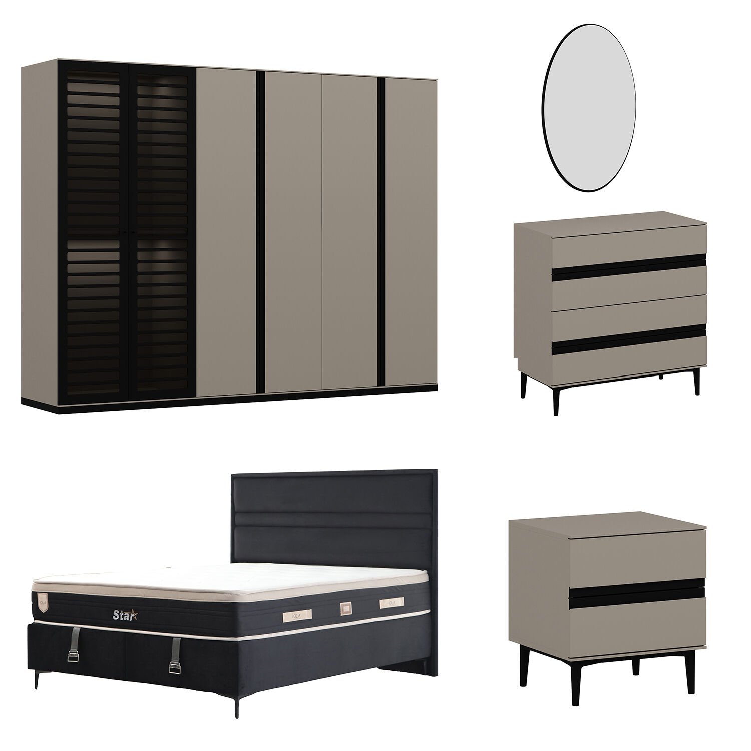 Star Yatak Odası Takımı - Kumtaşı/Siyah