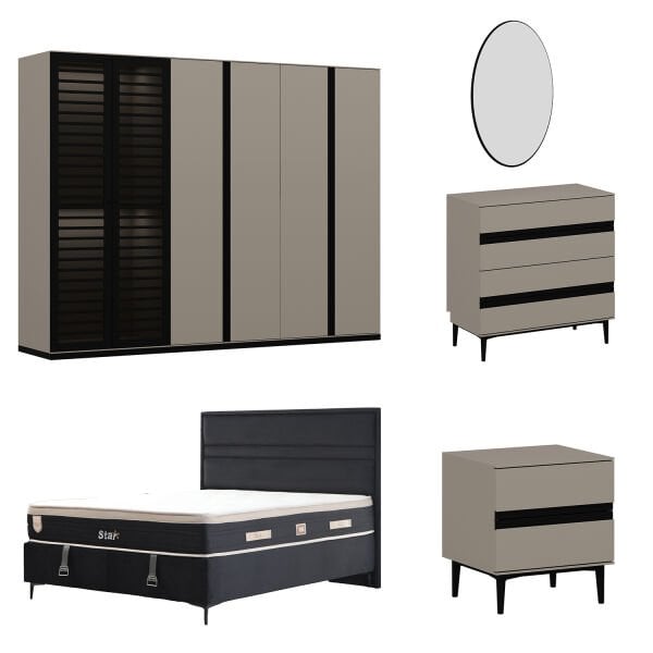 Star Yatak Odası Takımı - Kumtaşı/Siyah