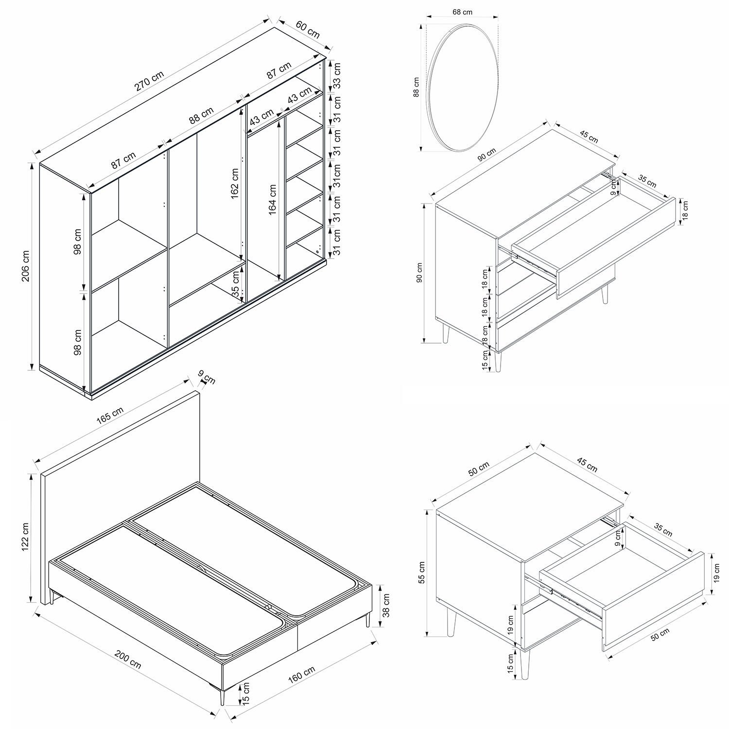Star Yatak Odası Takımı - Kumtaşı/Siyah