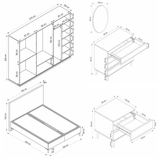 Star Yatak Odası Takımı - Kumtaşı/Siyah