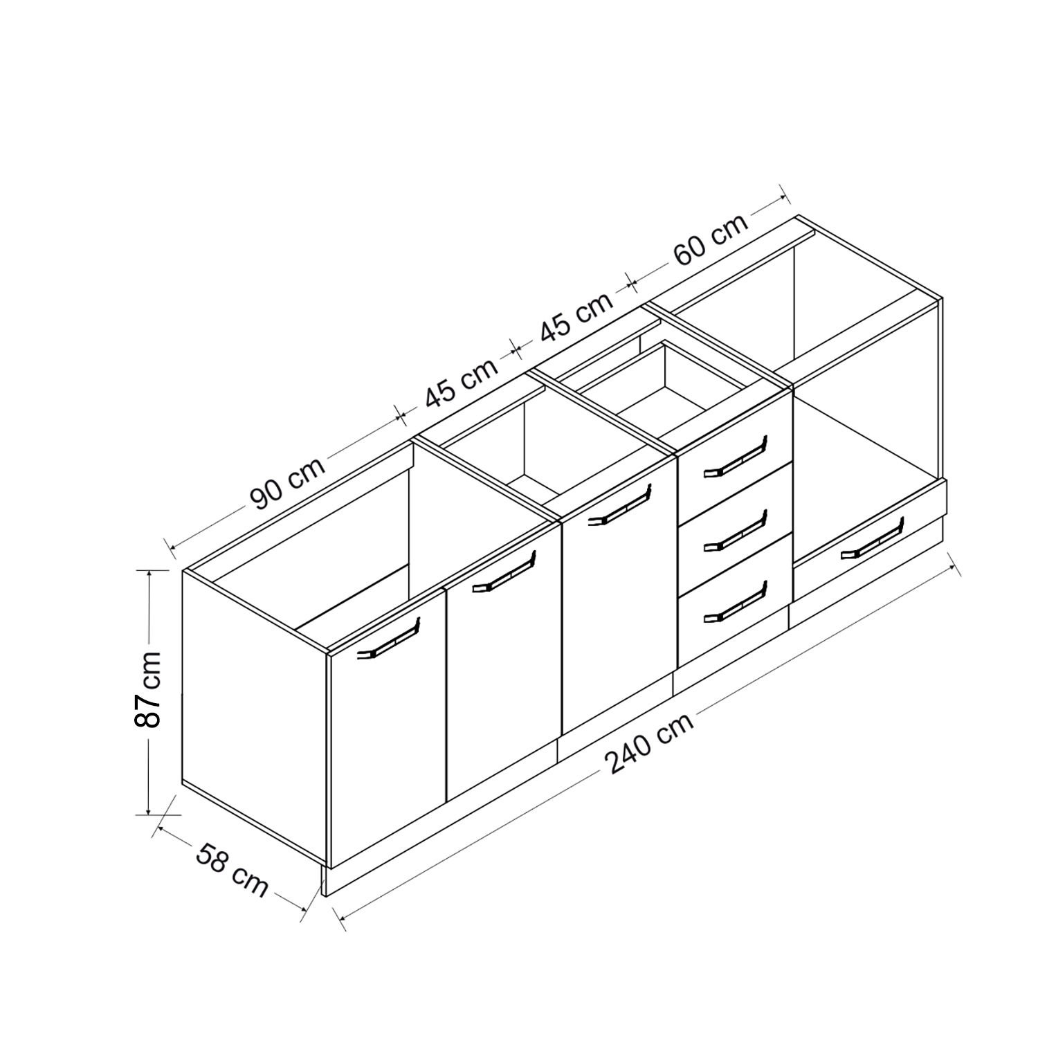 Minar 240 Cm Mutfak Dolabı Beyaz 240-B4-Alt Modül