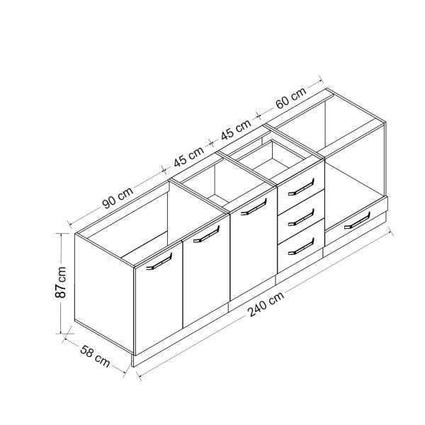 Minar 240 Cm Mutfak Dolabı Beyaz 240-B4-Alt Modül