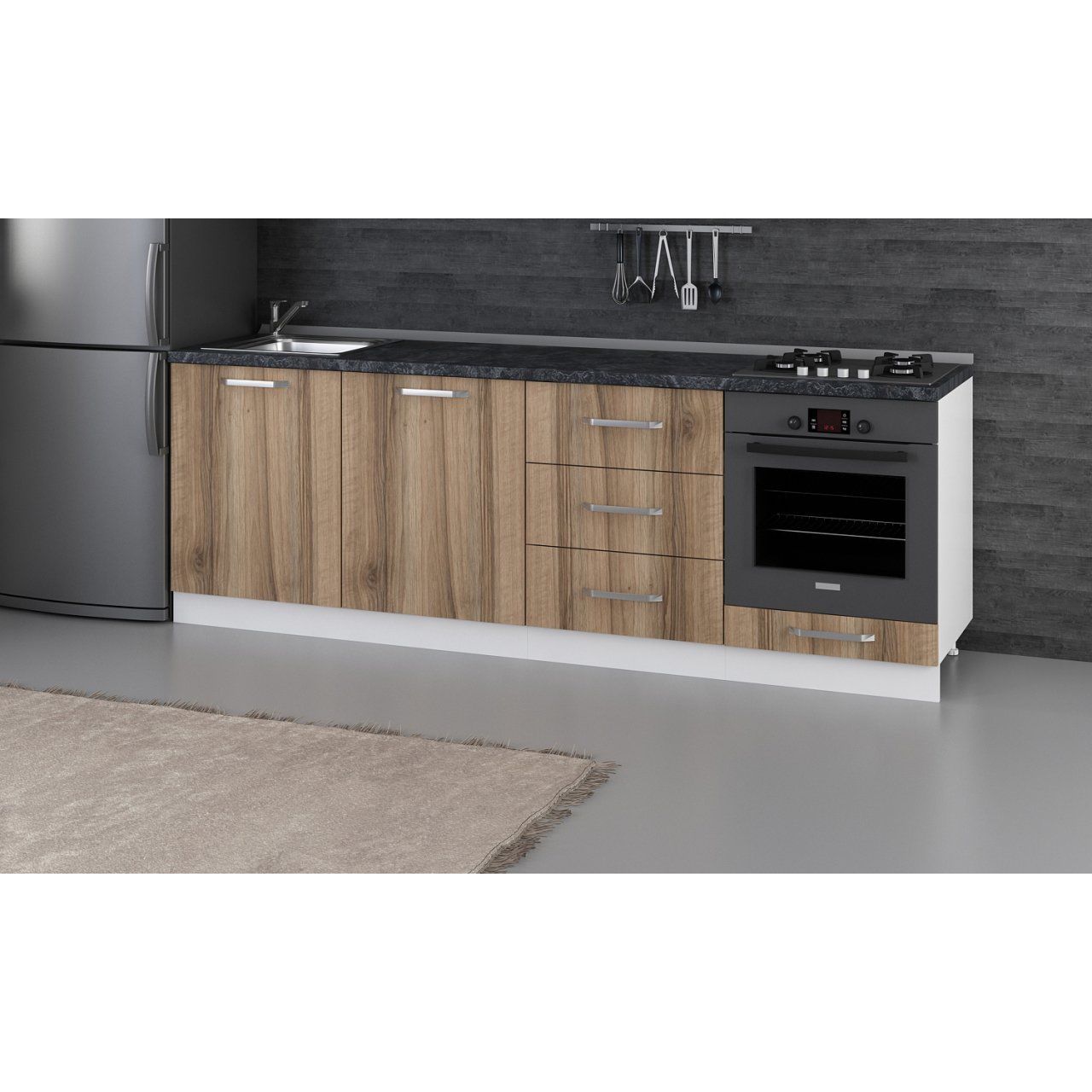 Minar 240 Cm Mutfak Dolabı Beyaz Dore 240-D7-Alt Modül