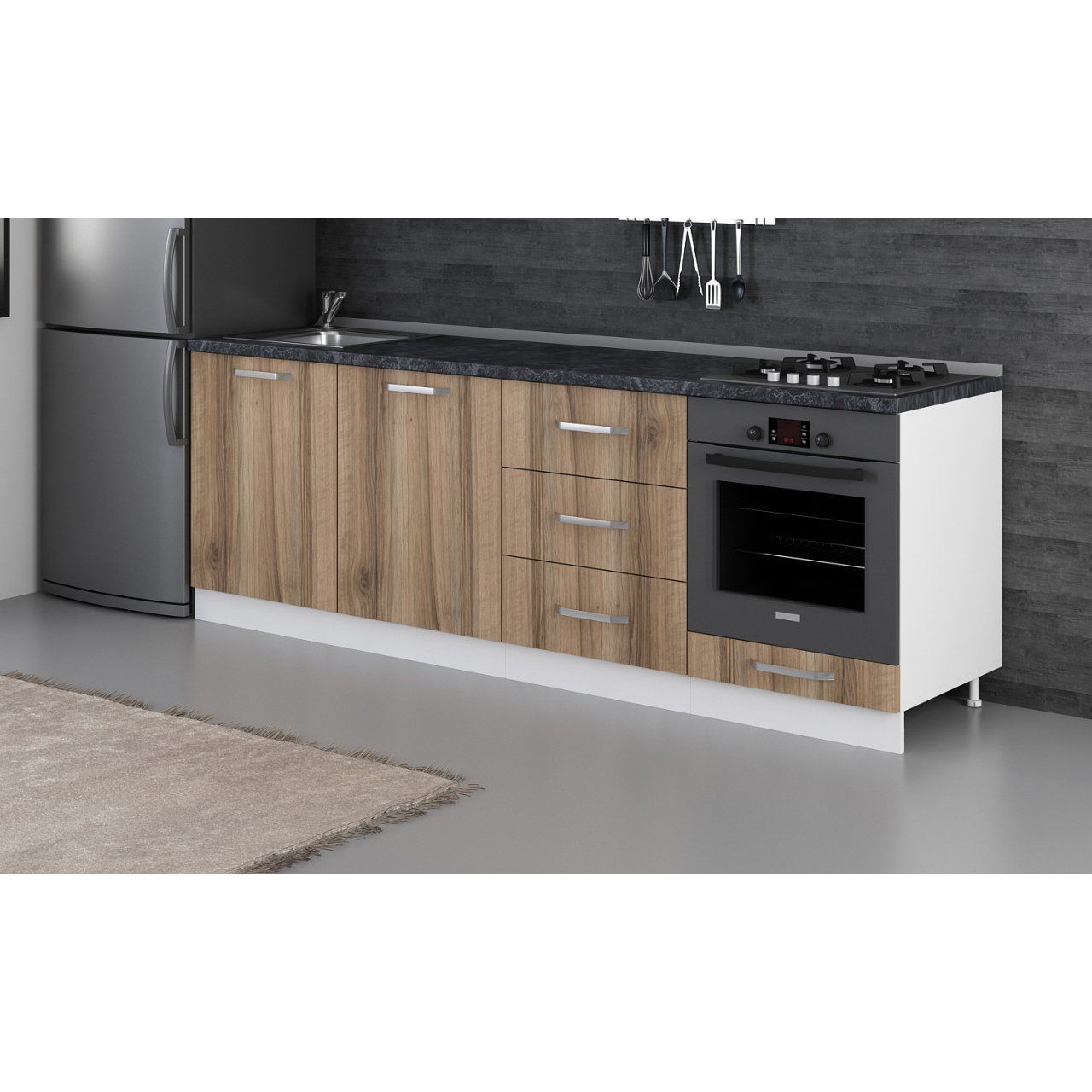 Minar 240 Cm Mutfak Dolabı Beyaz Dore 240-D7-Alt Modül