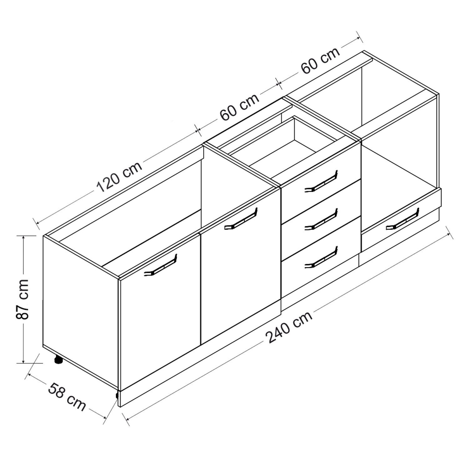 Minar 240 Cm Mutfak Dolabı Beyaz Dore 240-D7-Alt Modül