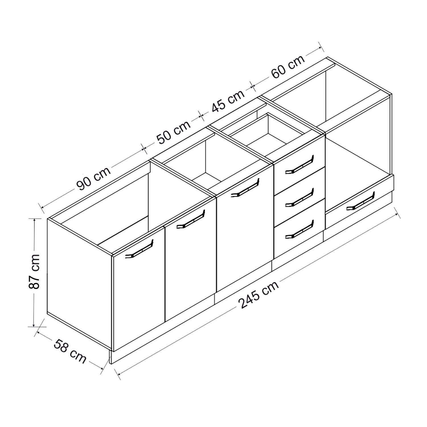 Minar 245 Cm Mutfak Dolabı Beyaz 245-B4-Alt Modül