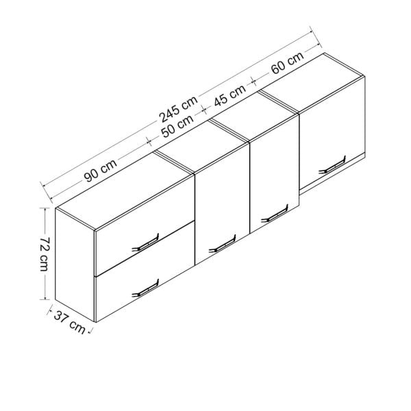 Minar 245 Cm Mutfak Dolabı Beyaz 245-B5-Üst Modül