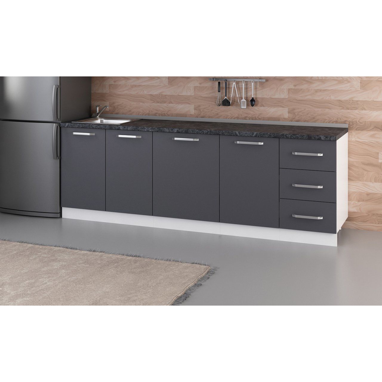 Minar 245 Cm Mutfak Dolabı Beyaz Antrasit 245-A1-Alt Modül