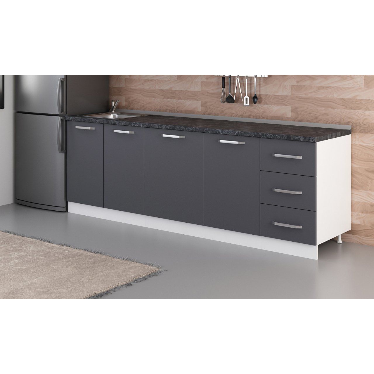 Minar 245 Cm Mutfak Dolabı Beyaz Antrasit 245-A1-Alt Modül