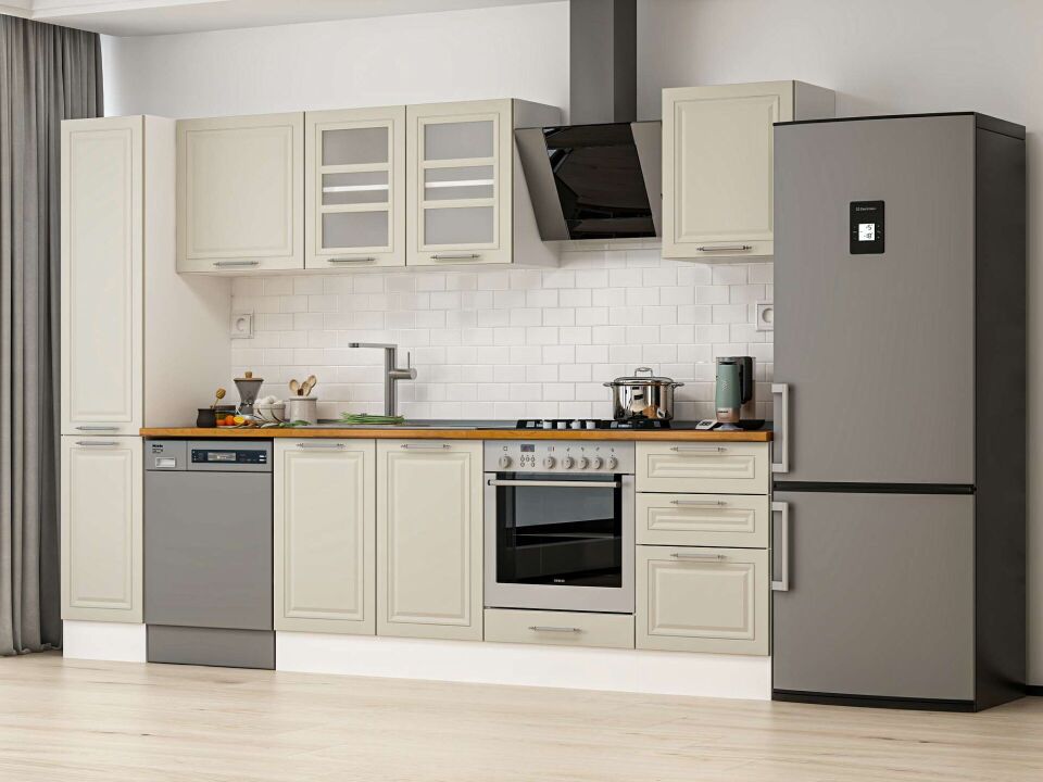 Alvinka 300X210 Cm Klasik Mebran Mutfak Dolabı Beyaz Beyaz Mb-E90B40S50-3