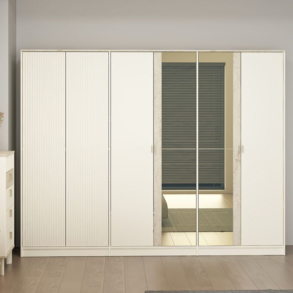 Valento 6 Kapılı Aynalı Mbrn Dolap-Aytaşı-Traverten