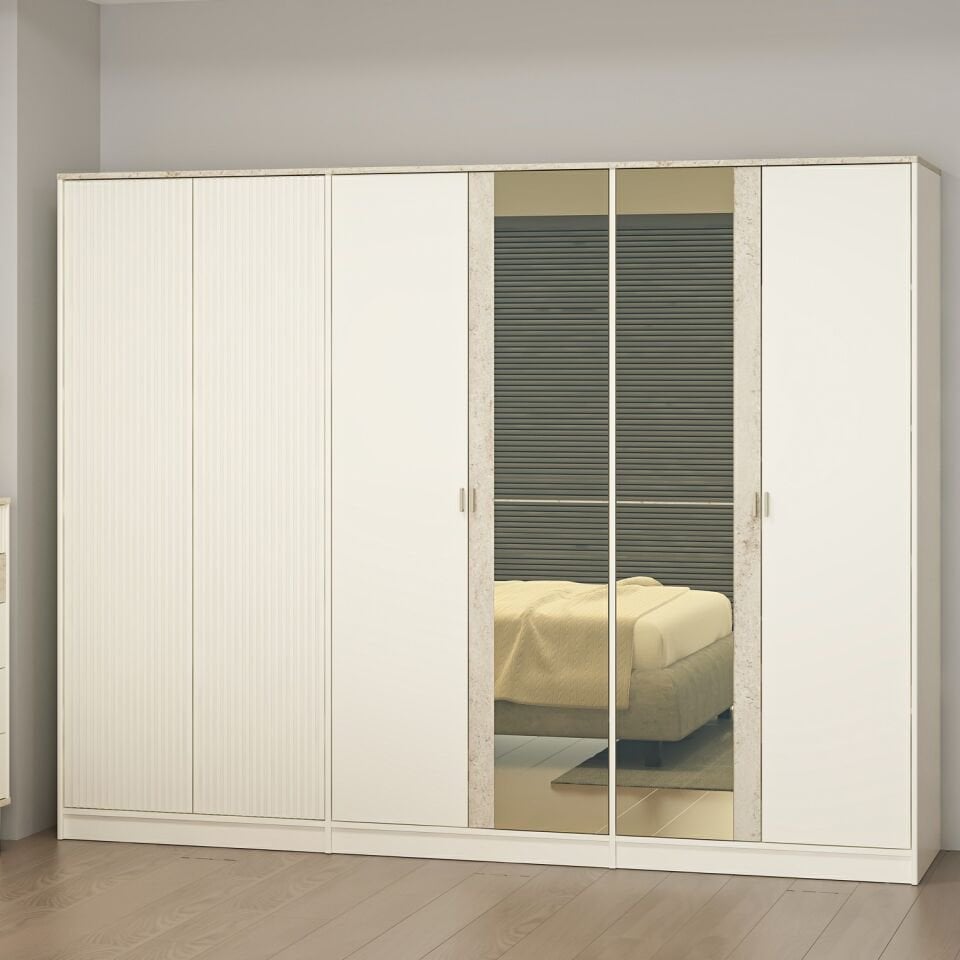 Valento 6 Kapılı Aynalı Mbrn Dolap-Aytaşı-Traverten