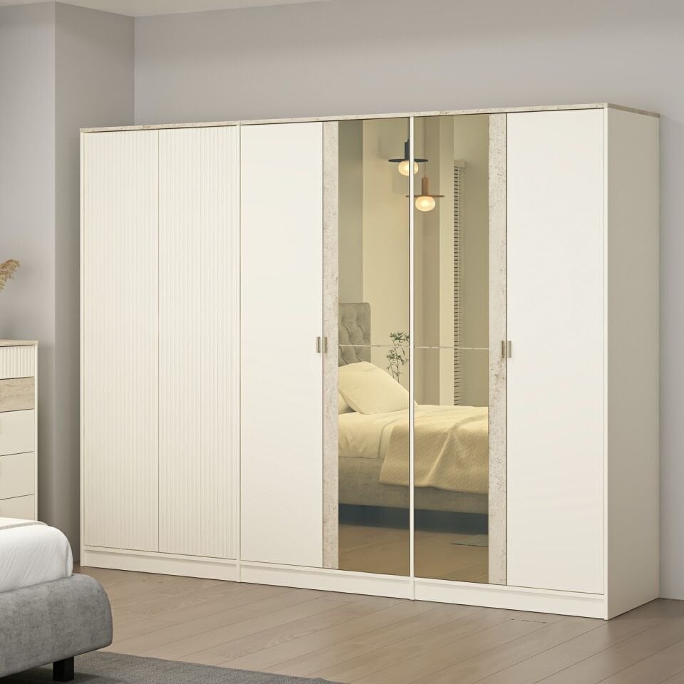 Valento 6 Kapılı Aynalı Mbrn Dolap-Aytaşı-Traverten