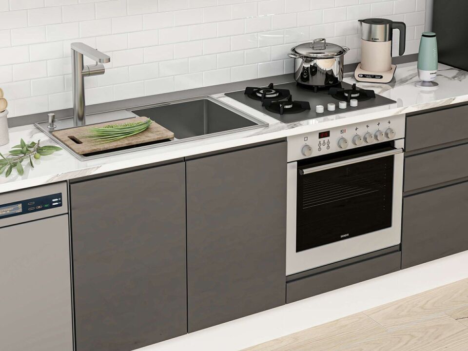 Alvinka 305X210 Cm High Gloss Mutfak Dolabı M-E80S45S60-3 High Gloss | Antrasit - Mdf